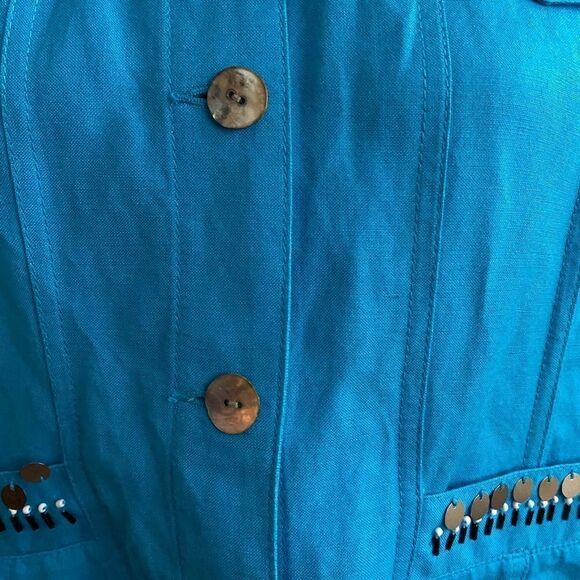 Ruby Rd. Petite Beaded Button Jacket Top | Vibrant Blue Statement Layer - Picture 4 of 9